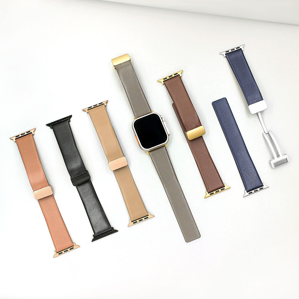 สายหนังแท้ S8/s9 สายนาฬิกา iwatch หนังเหมาะสําหรับ Applewatch 6th Generation หัวเข็มขัดพับแม่เหล็ก P