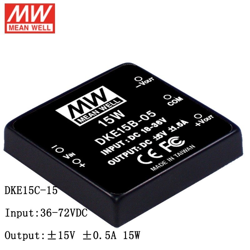 ❈MEAN WELL DKE15C-15 DC-DC Regulated Dual Output Converter 36-72V DC to ±15V DC ±0.5A 15W Module typ