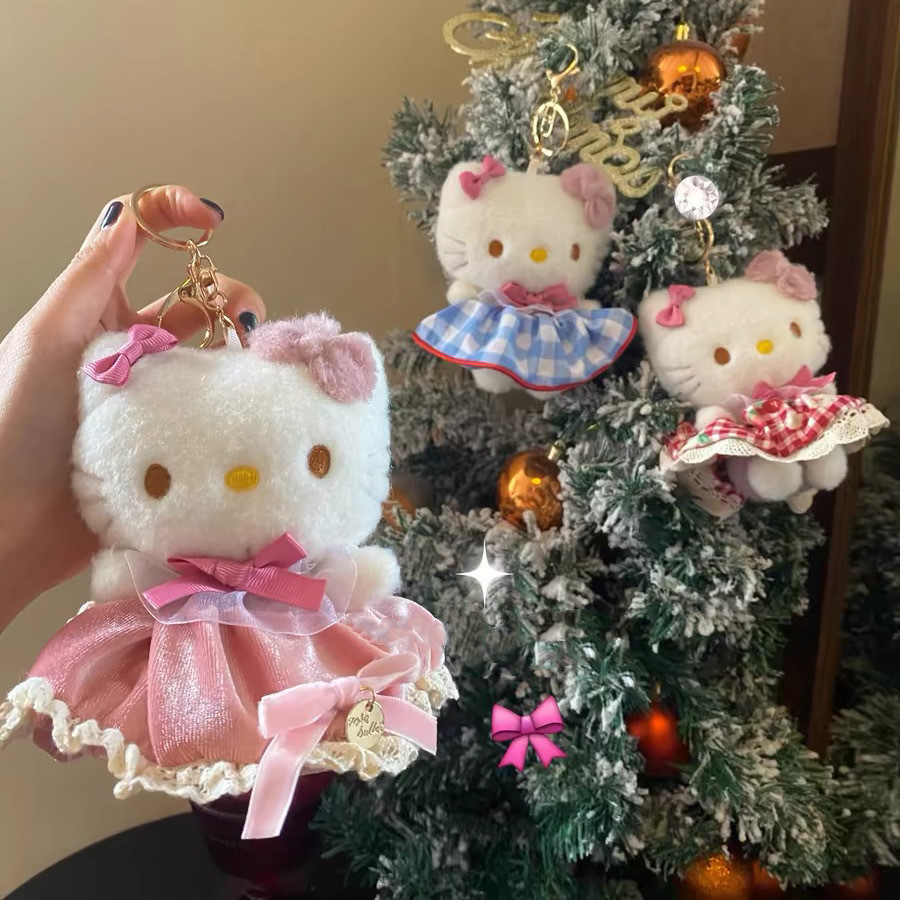 Kawaii Hello Kitty ตุ๊กตาพวงกุญแจกระเป๋าเป้สะพายหลังจี้ตุ๊กตาพวงกุญแจรถอะนิเมะอุปกรณ์ตกแต่งเด็กของขวัญ