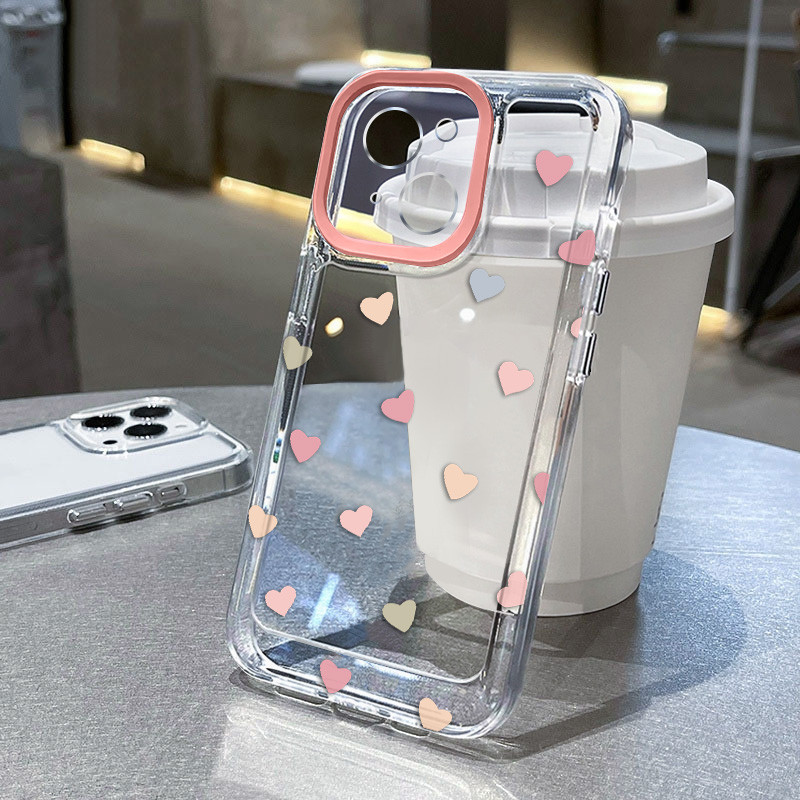 เคสหัวใจสีแบบเต็มหน้าจอ เข้ากันได้กับเคส iPhone 114 13 15 12 11 Pro Max SE 2020 X XR XSMAX 8 7 ip 6S 6 Plus ตลกกันกระแทกซิลิโคนเคสโทรศัพท์