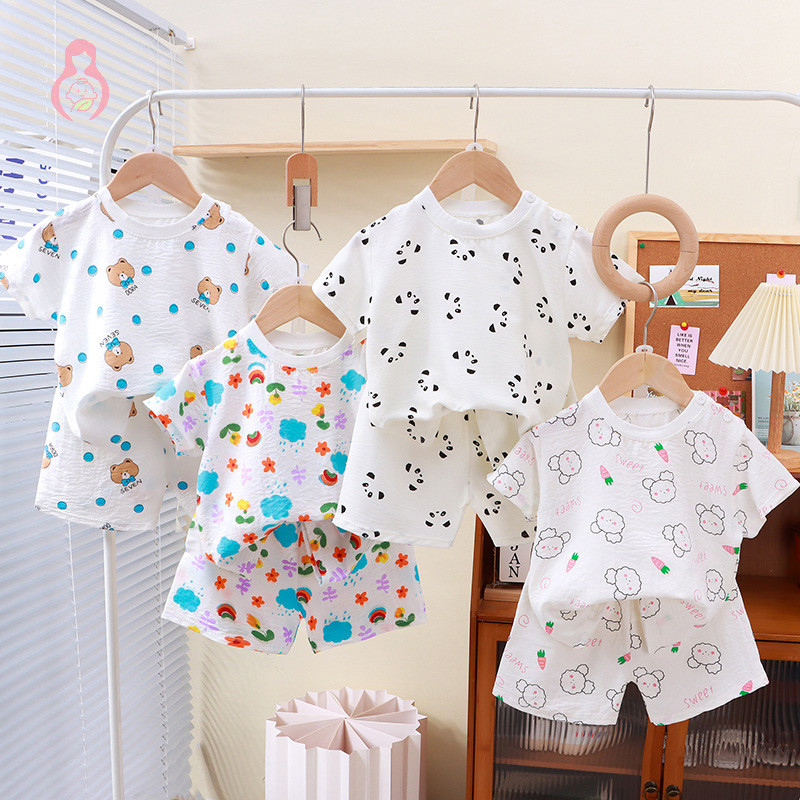 [MMBB] ชุดนอนเด็ก 3 ส่วน เสื้อผ้าเด็ก เสื้อ+กางเกง พิมพ์ลายน่ารักๆ Size80-120 cm OHG