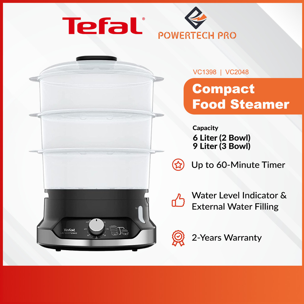 Tefal Steamer พร้อมตัวจับเวลา 60 นาที Minicompact Ultracompact (VC1398)(VC2048) - (ชาม 6L-2)(ชาม 9L-