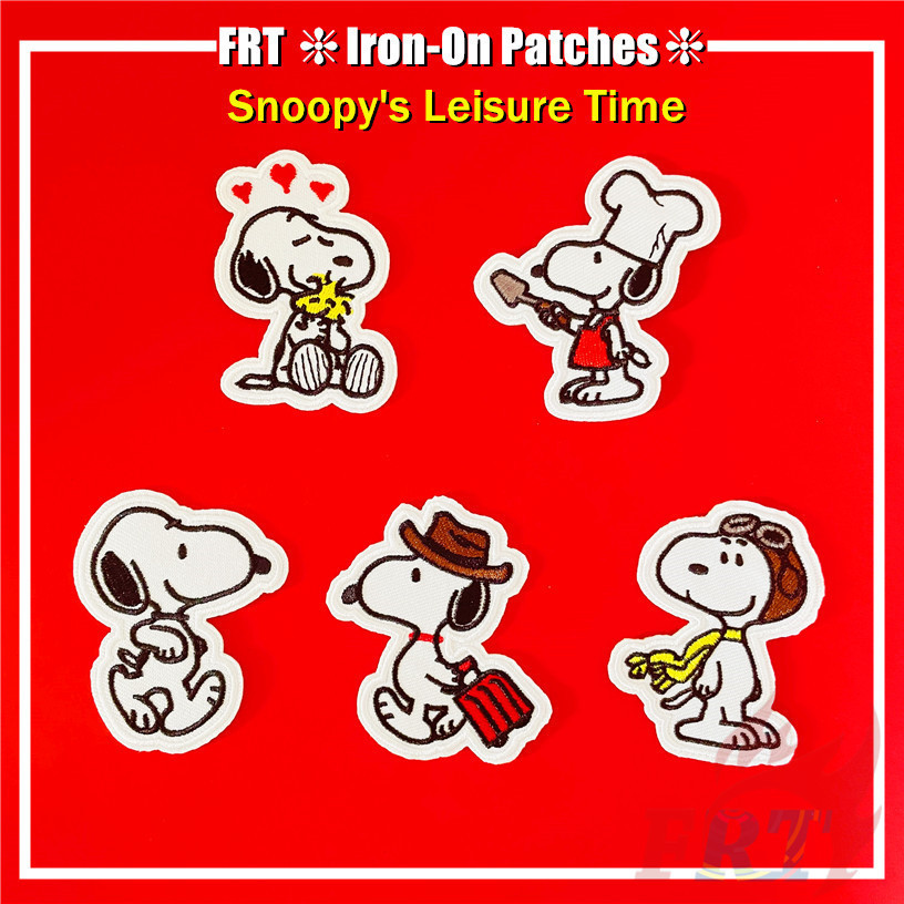แพทช์เหล็กบนเวลาเพื่อการพักผ่อนของ Snoopy 1ชิ้น ทําเอง เย็บปักถักร้อยเหล็กบนเย็บบนป้ายแพทช์ผ้าตกแต่ง