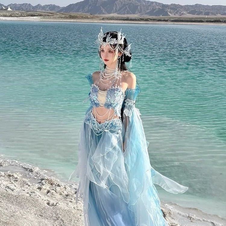 Seven Seven Seven Mermaid Original Exotic Series Mermaid Princess Breast-ความยาวการพิมพ์Gradient Dyeingเย็บปักถักร้อยSuper Fairy Hanfu Heavy Industryสําเร็จรูปWH24