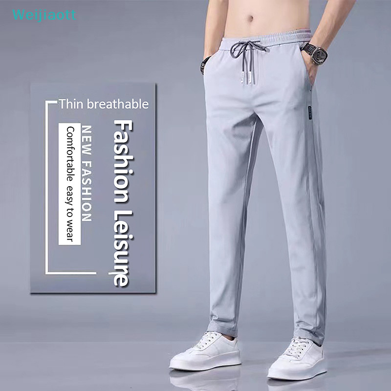 Weijiaott Mens Quick-Drying Breathable Nine-Minute Pants Sports Casual Trend Loose Straight Breathable AO