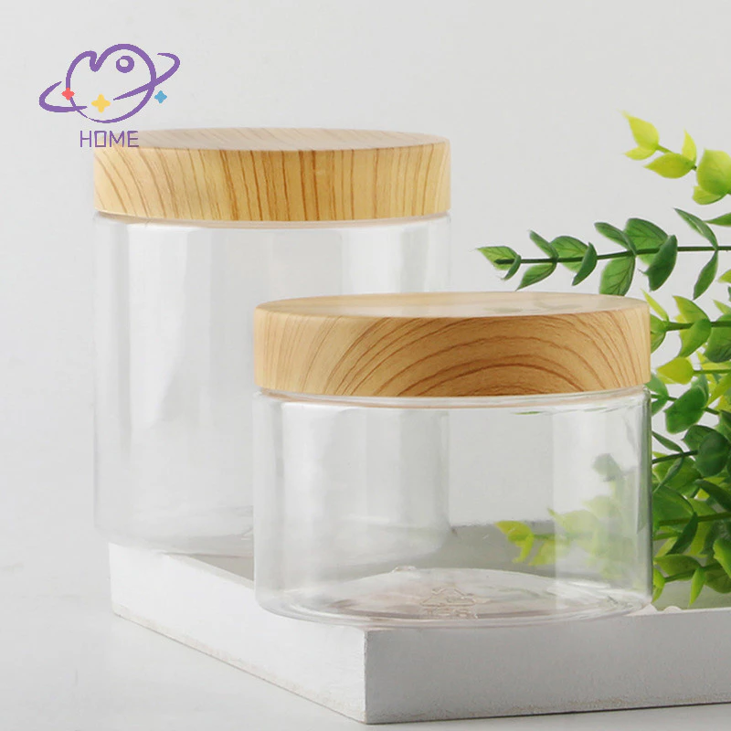 [mayhome] ภาชนะขวดใสเปล่าพร้อมฝาปิดไม้เทียมพลาสติก {TH}