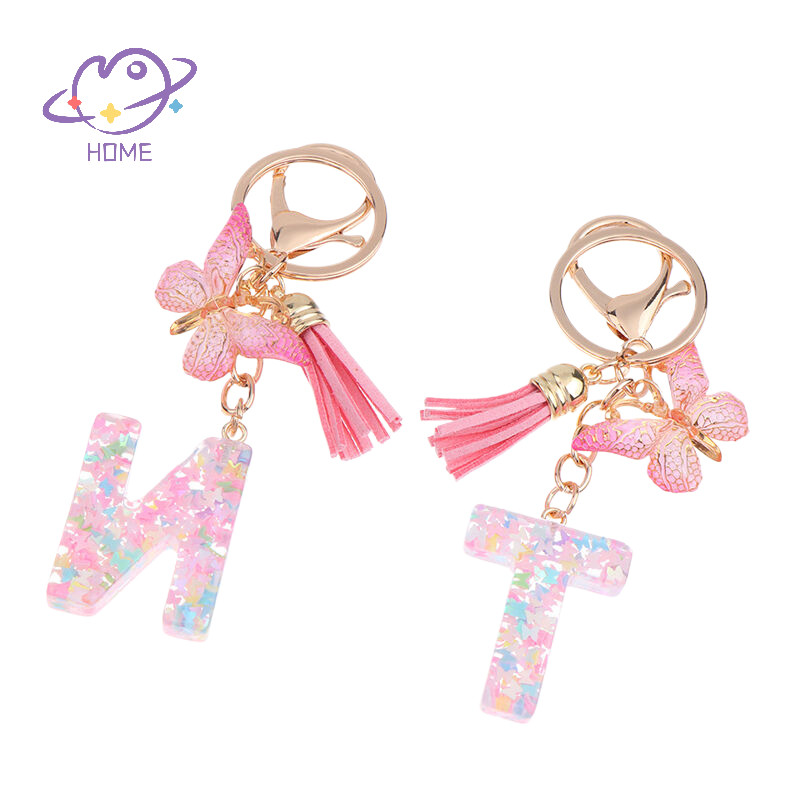 [mayhome] Az Dreamy เลื่อมตัวอักษรพวงกุญแจสําหรับผู้หญิง sel จี้ผีเสื้อเริ่มต้นพวงกุญแจกระเป๋าแขวนกระเป๋า Ch พวงกุญแจรถ {TH}