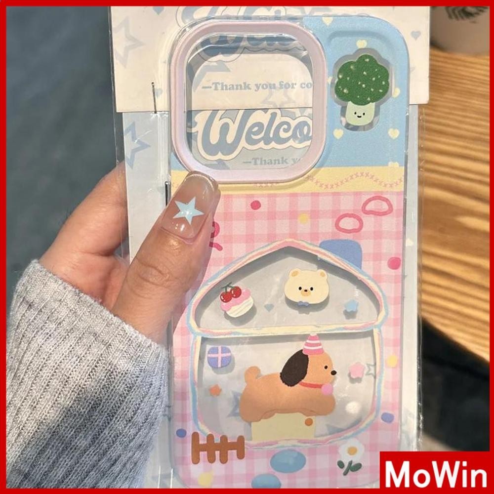 Mowin - สำหรับ iPhone 15 Pro Max เคสใส TPU ปุ่มชุบไฟฟ้าอ่อนป้องกันกล้องกันกระแทก ลูกสุนัขน่ารักมีความสุข เข้ากันได้กับ iPhone 14 13 12 11 XS XR 7Plus 8 Plus