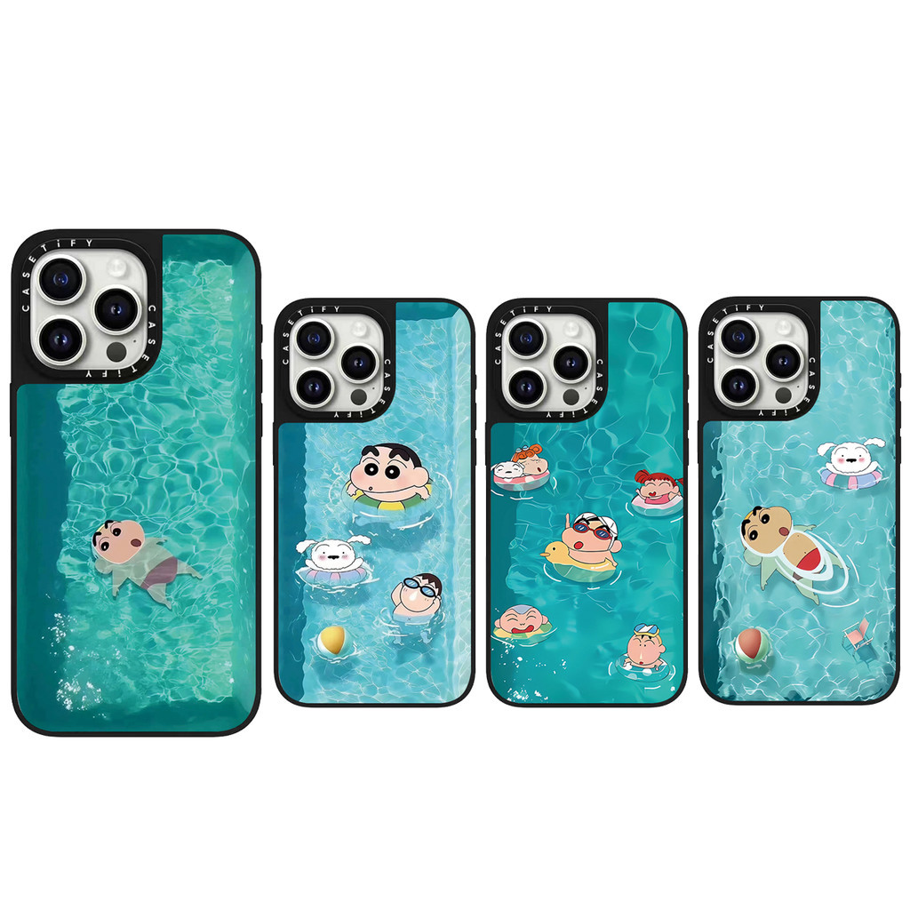 ว่ายน้ําเครยอนชินจังกระจกปกป้องเคสโทรศัพท์สําหรับiphone 15 ProMax 15Pro 15 14 13 12 11 Pro Maxกรณีห่อกันกระแทกMatte Frostedด้านหลังปกแข็ง
