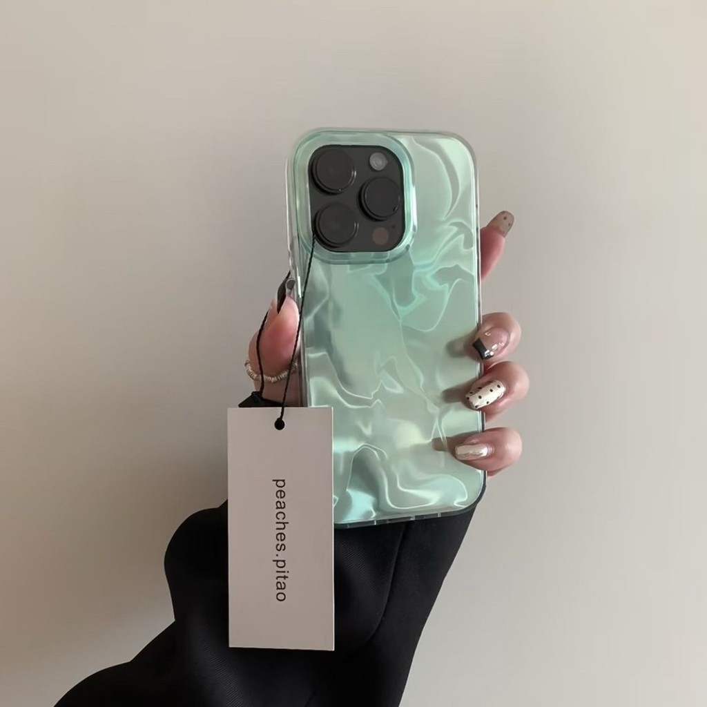 Small Fresh Simple Mint Green Apple 15/14pro เคสโทรศัพท์ 13/12/11 Straight Edge xr Soft 78p Girl xs