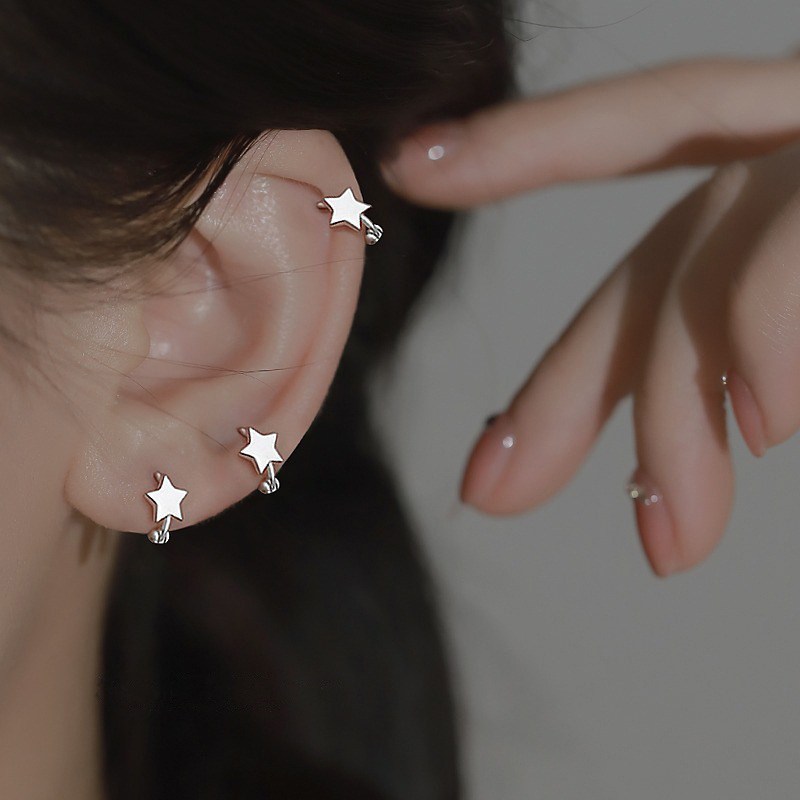 Simple S925 Silver Star Ear Buckle Female Fashion Small All-Match