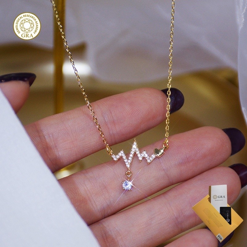 สร้อยคอ ECG Diamond-Emped Wave Heartbeat สไตล์หรูหรา ราคาไม่แพง พร้อมใบรับรอง GIA