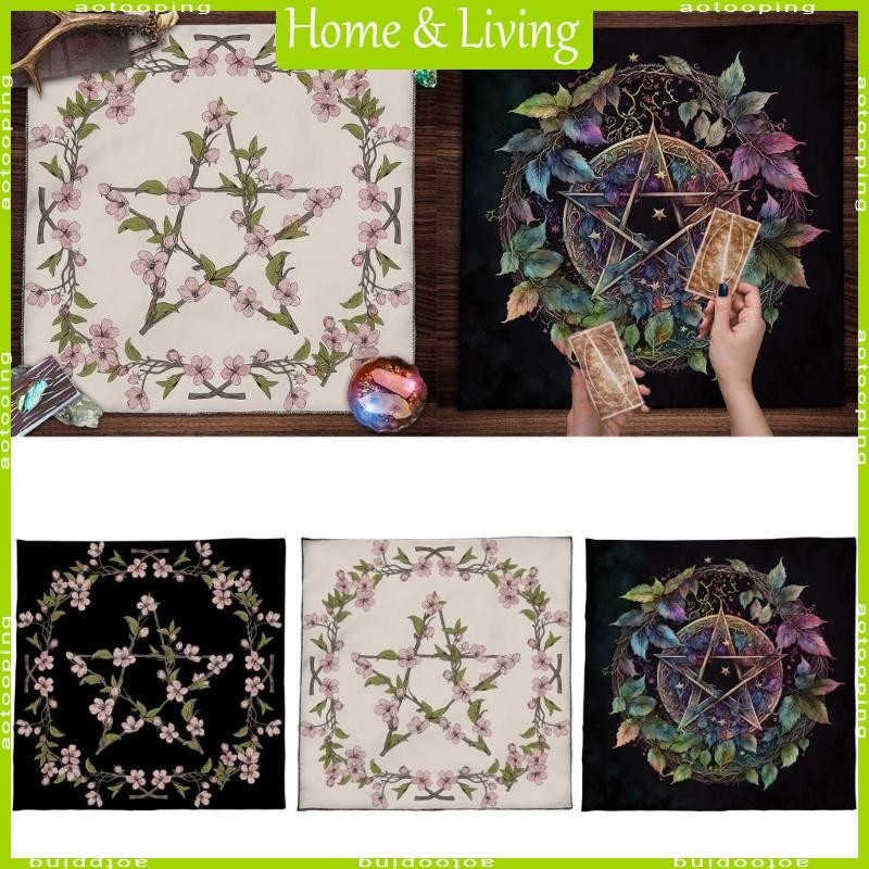 Aotoo ดอกไม้ Leaf Pentagrams แท่นบูชาผ้าไพ่ทาโรต์ผ้าปูโต๊ะ Tapestry Witchcrafts Supply