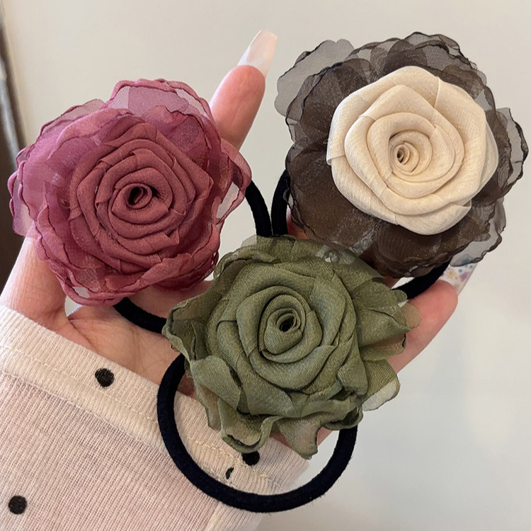 กุหลาบดอกไม้ผม Scrunchies เชือกผมผูกหางม้าเครื่องประดับผม