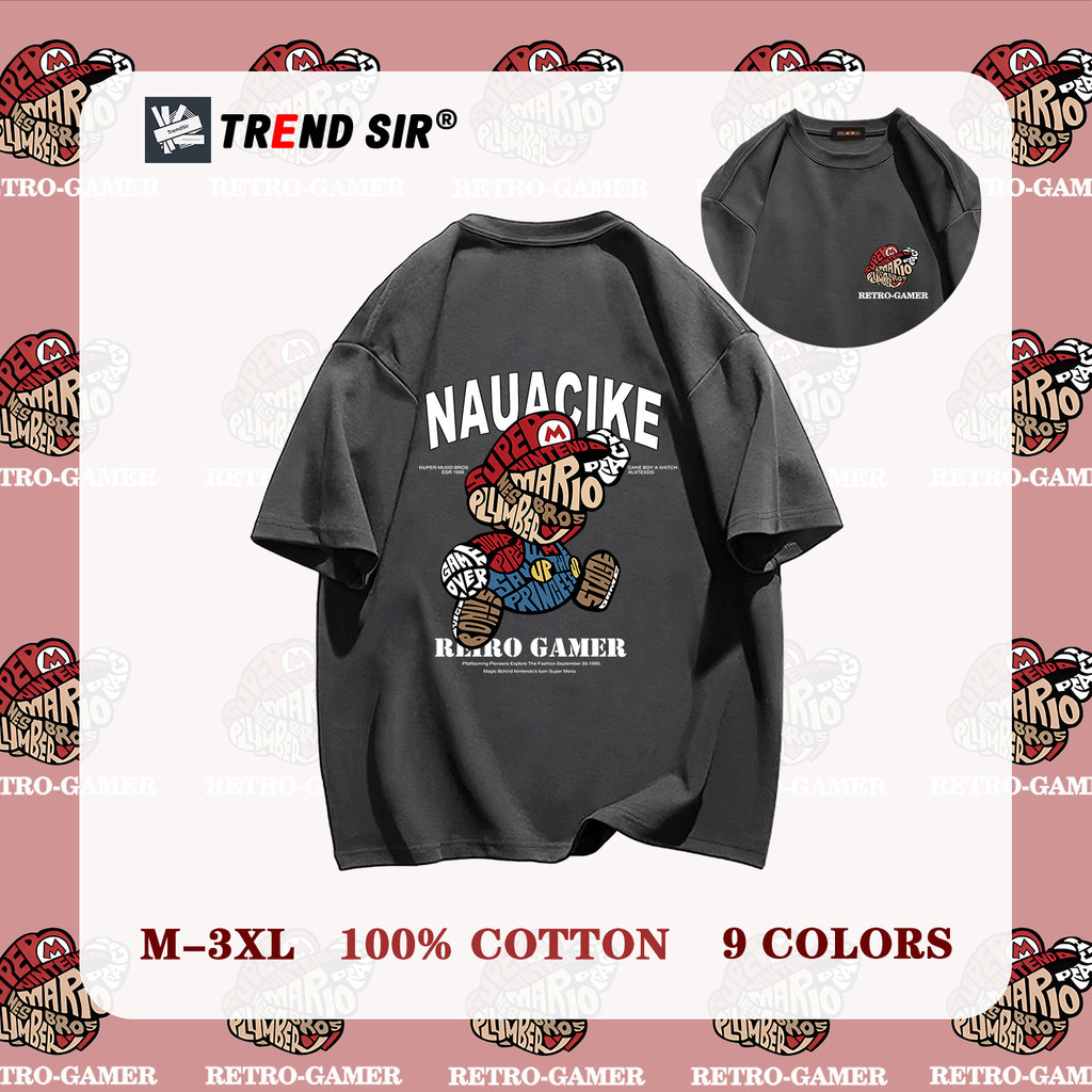 TrendSir พร้อมส่ง เสื้อยืด เสื้อยืดแขนสั้น Super Mario ใส่สบายมาก 100% Cotton 9สี M-3XL