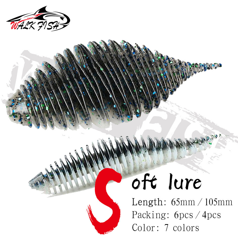 เดินปลา 65 มม./105 มม.จมหนอนเหยื่อประดิษฐ์ซิลิโคนหมูผิว Fishy Soft Lure สําหรับสีดํา Pit Blackfish Bass Fishing Tackle