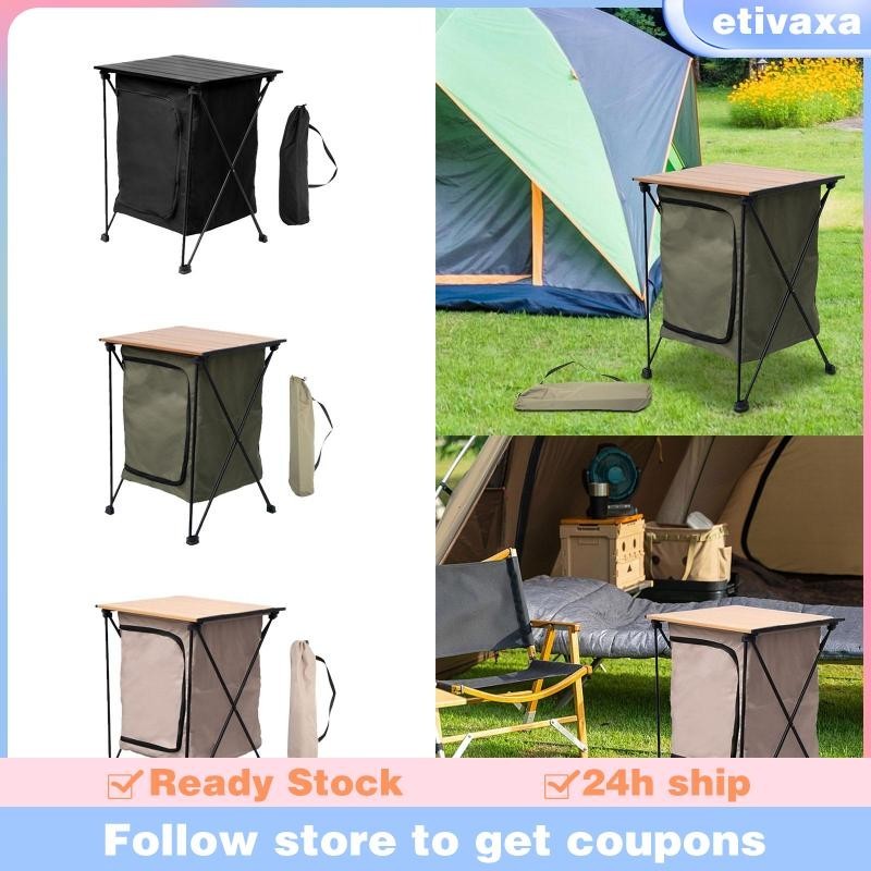 [Etivaxa] Camping Cabinet โต๊ะห้องครัวพร้อมกระเป๋าโต๊ะทําอาหาร 2 ชั้นตู้เก็บสําหรับ BBQ Outdoor Camp