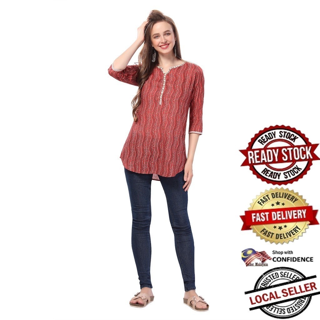 Kurti ผู้หญิงอินเดีย Kurti ออกแบบใหม่ผ้าฝ้าย Kurti เสื้อผู้หญิงอินเดีย Kurti เสื้อ Kurtis Kurti พลัส