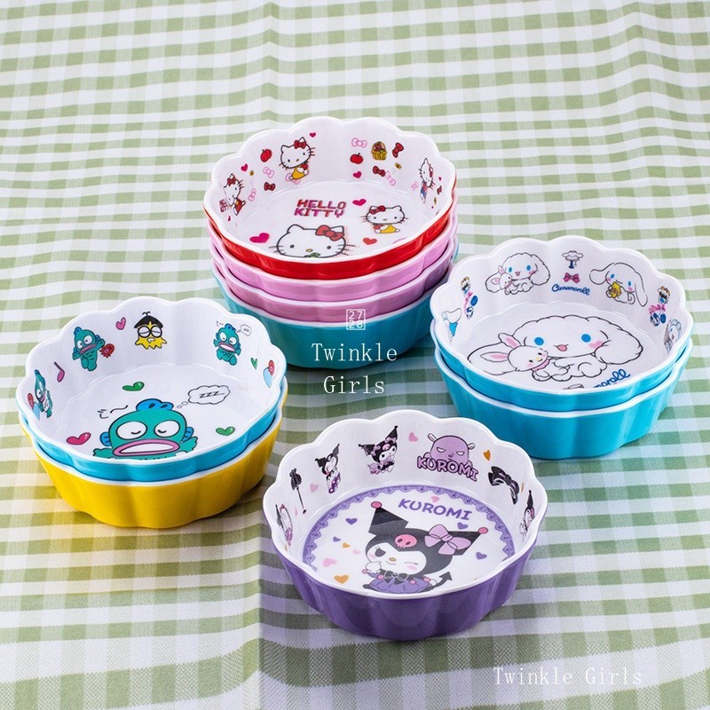 น่ารัก Kuromi Cinnamoroll Hello Kitty ชามเมลามีน Melody Pochacco เด็ก Shock-Resistant ชามซุปก๋วยเตี๋ยวชามเด็กบนโต๊ะอาหาร