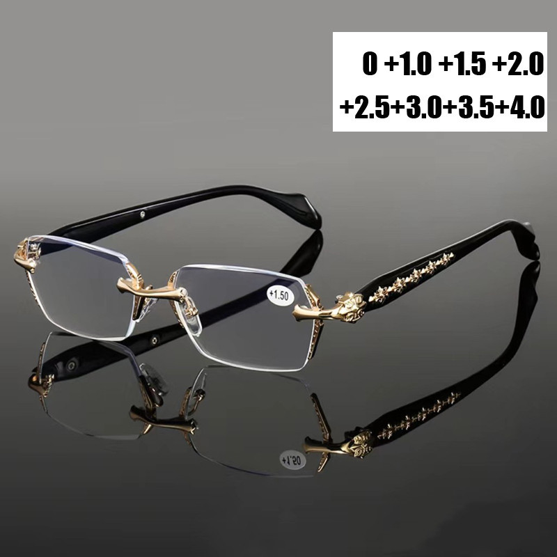 เพชรตัดแว่นอ่านหนังสือป้องกันแสงสีฟ้าไม่มีขอบคอมพิวเตอร์มองภาพไกลแว่นตาผู้หญิงผู้ชายสําเร็จรูปแว่นตาตามใบสั่งยา