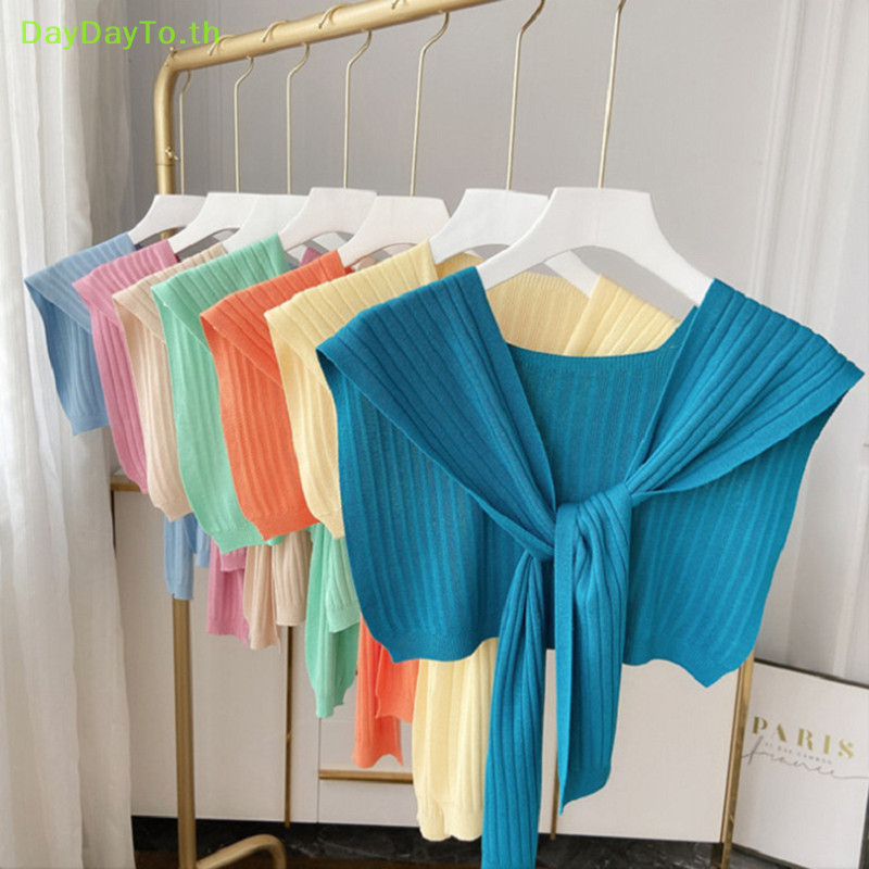 Daydayto ฤดูใบไม้ร่วงเกาหลีถักผ้าคลุมไหล่อุ่นฤดูหนาวหญิงเสื้อไหล่ปลอม Collar Cape Knotted ผ้าพันคอสีทึบคอ Guard Scarve ผู้หญิง TH