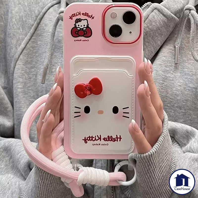 เคสใส่บัตรลายคิตตี้สุดน่ารัก เข้ากันได้กับ IPhone 15 17 13 16 14 12 11 Pro Max XR 7 Plus 11 12 13 Pro XS X 15 8 14 Plus