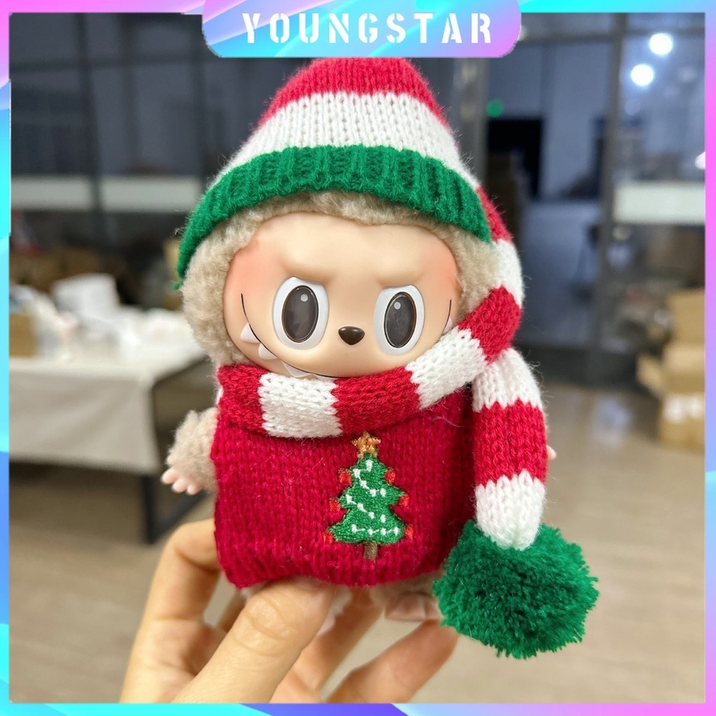 Christmas กล่องตาบอดราบุบจี้เสื้อผ้าคริสต์มาสชุด 15-17 ซม. NEW YEAR Macaron LABUBU V2/V1 จี้ตุ๊กตาเสื้อผ้าปีใหม่ใหม่ POPMART
