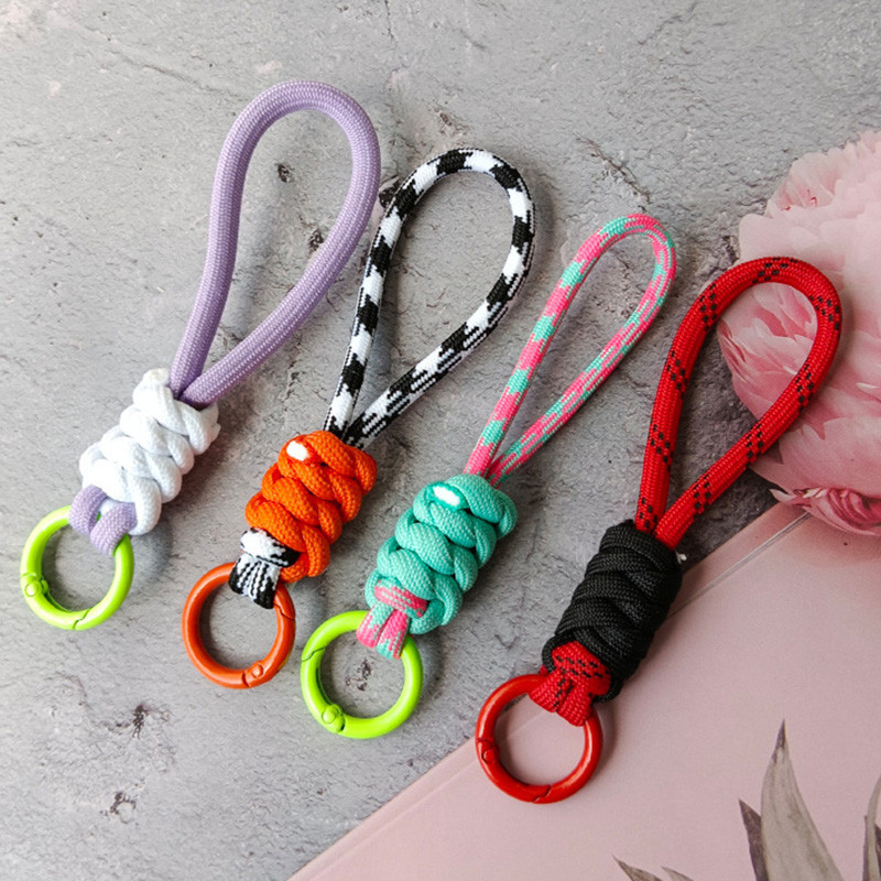 Creative สีสัน Braided Lanyard พวงกุญแจ Anti-Lost Knot เชือกไนลอนพวงกุญแจสําหรับผู้หญิงผู้ชายกระเป๋าเป้สะพายหลังจี้อุปกรณ์เสริมของขวัญ