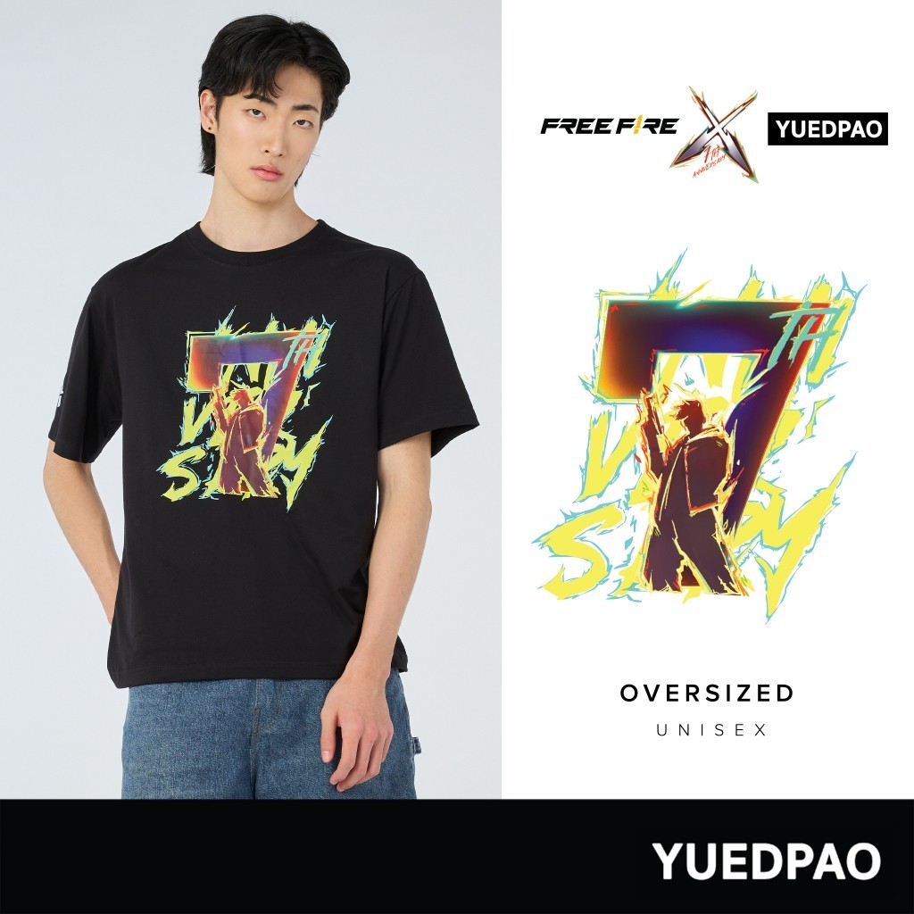 Yuedpao x Free Fire ผ้าหนาทรงสวย ยับยากรีดง่าย เสื้อยืดเปล่า โอเวอร์ไซส์ Oversize Collab Free Fire S