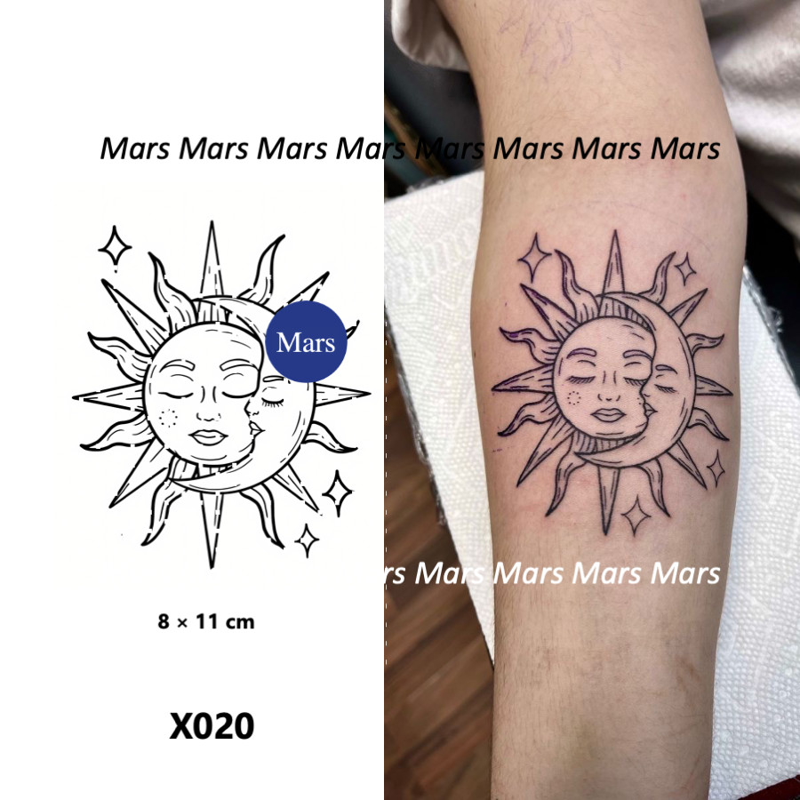 Mars TattooNEW Technology Magic, Long Lasting 2 สัปดาห์, รอยสักกึ่งถาวร, รอยสักชั่วคราว, สติ๊กเกอร์รอยสัก, สักปลอม, ซัน, ดวงจันทร์, X020