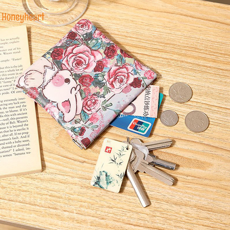 <Honeyheart>กันน้ําดอกไม้และกระต่ายพิมพ์กระเป๋าเดินทางแต่งหน้ากระเป๋าOrganizerกระเป๋าผู้หญิงSelf-closingแบบพกพาคลัทช์กระเป๋าเงินเหรียญNice