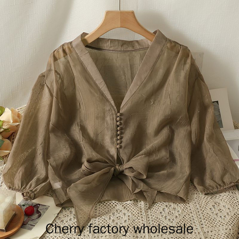 ใหม่แฟชั่นผู้หญิงเสื้อแขนพัฟบางลูกไม้ขึ้นครีมกันแดดชีฟองด้านบนสุภาพสตรีเสื้อผ้าสบายๆ - รูปที่ 6