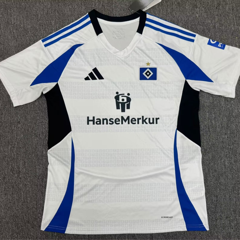 24-25 German League Hamburg White Jersey S-XXL Adult Short Sleeve Jersey Quick Dry Sports Soccer Top AAA