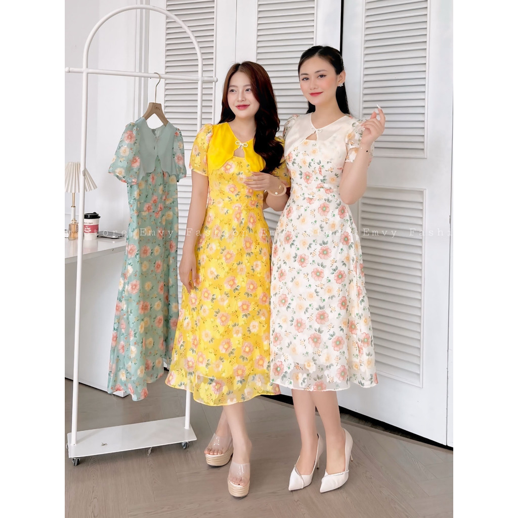 Emvy Fashion K140 ชุดเดรสผู้หญิงสํานักงานลายดอกไม้ยาวระดับไฮเอนด์พร้อมคอปกนัวเนีย