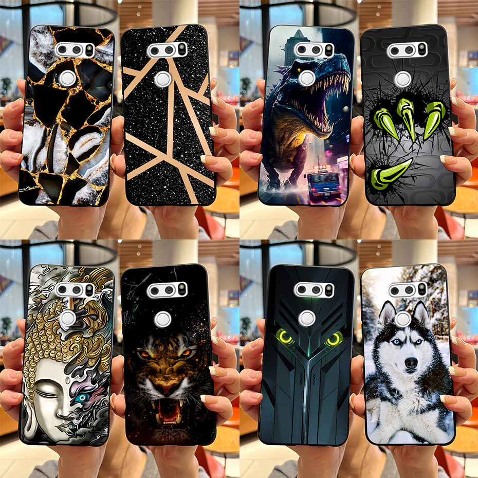 สําหรับ LG V30 ThinQ กรณี LG V30S ThinQ แฟชั่นหินอ่อนสีดํา Soft TPU ยางสําหรับ LG V35 ThinQ V30 Plus