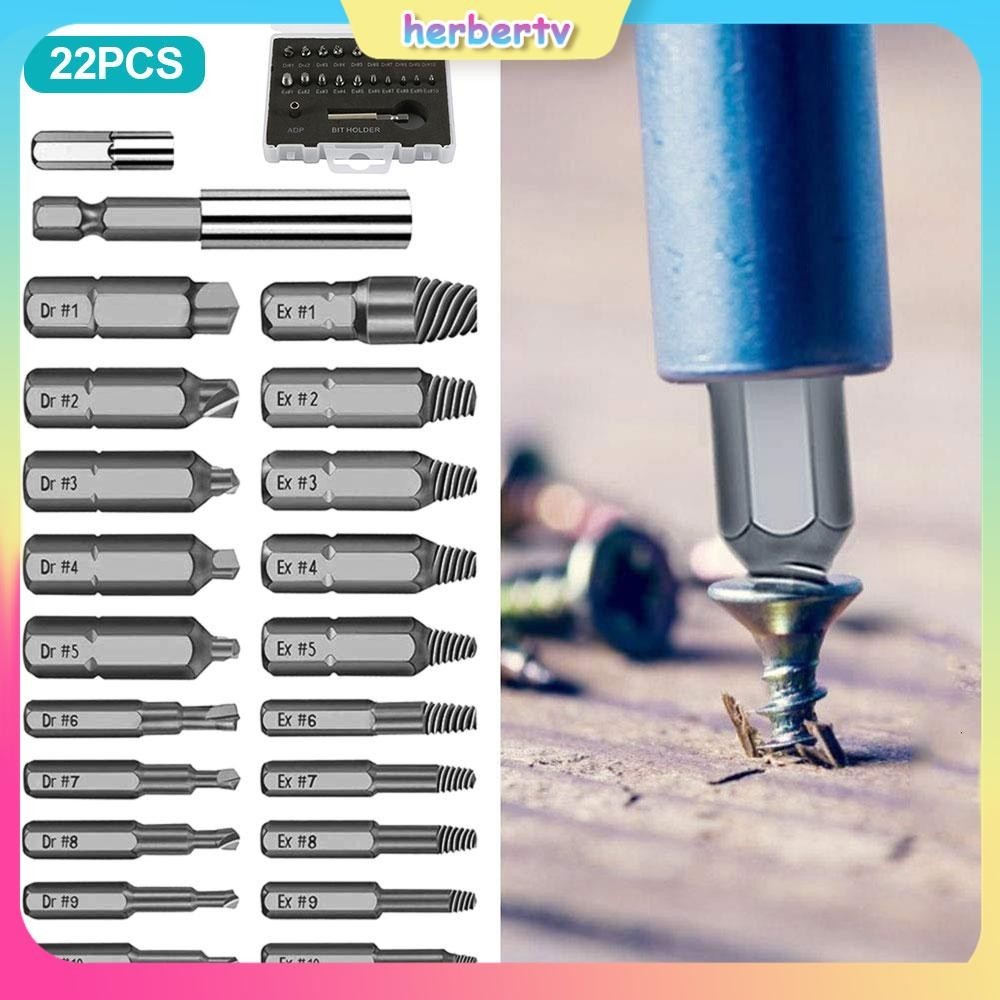 22 ชิ้นเสียหายสกรู Extractor เหล็กความเร็วสูง Stripped Broken Bolt Remover ออกง่ายสกรู Remover เครื่องมือ SHOPSBC0596