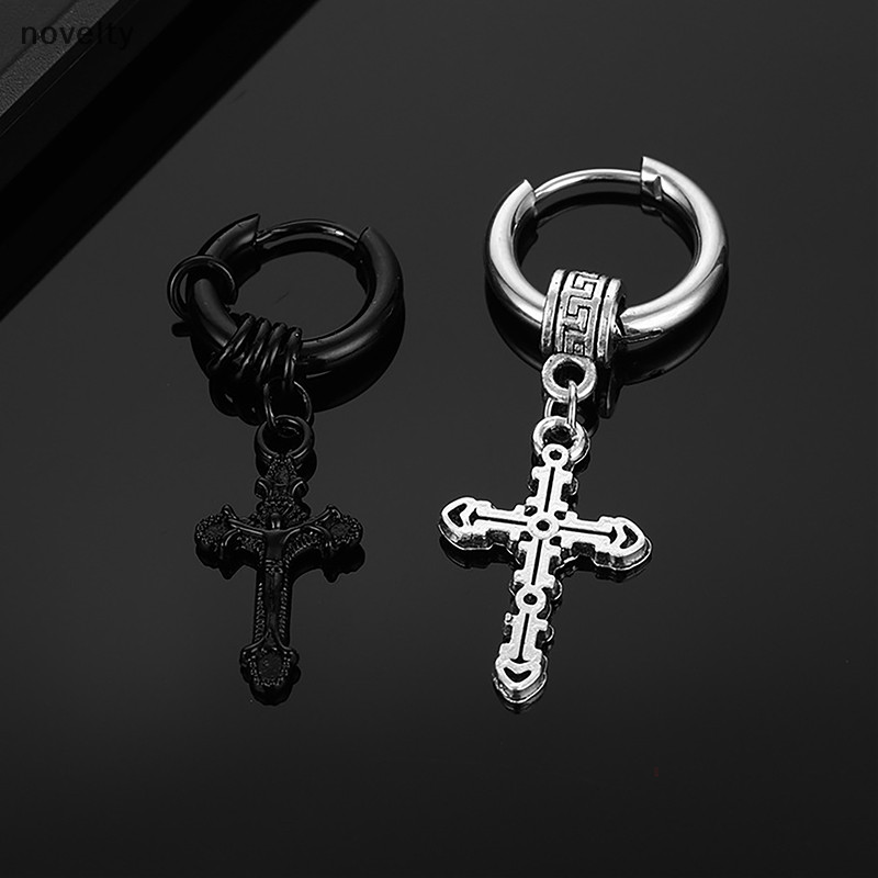Nly 1PC สแตนเลสสตีล Cross Arrow ต่างหูผู้หญิงผู้ชาย Cool Punk เครื่องประดับวงกลมหูหัวเข็มขัด Dangle ต่างหูแฟชั่นของขวัญ N