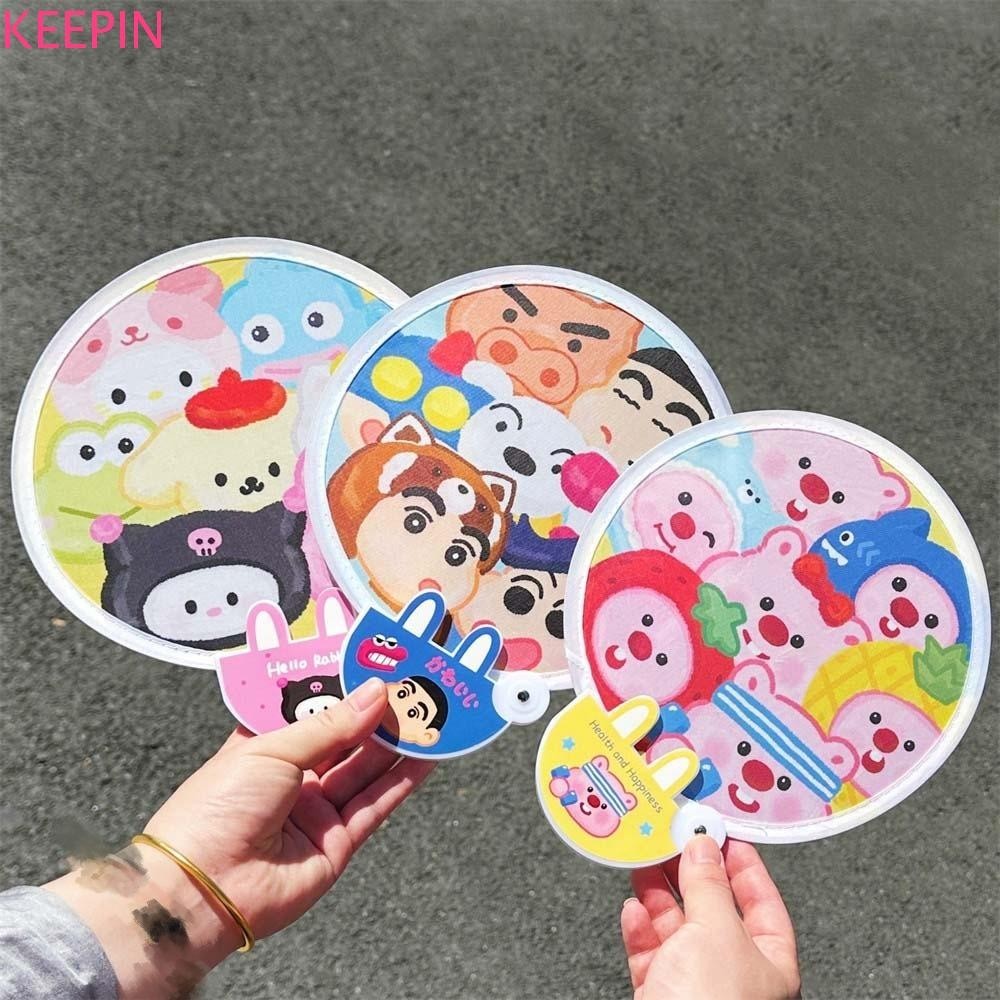 Keepin พัดลมพับการ์ตูน, Loopy Kitty Cat Flying Disk Fan,ลายสัตว์แบบพกพา Crayon Shin-chan Crayon Shin-chan Hand Fan ง่ายต่อการจัดเก็บ