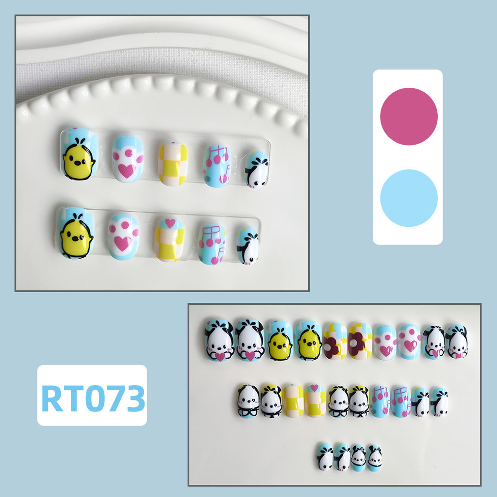 เล็บปลอม 24 ชิ้นสําหรับเด็กที่มีการออกแบบภาพการ์ตูนน่ารักแฟชั่นระดับไฮเอนด์พร้อมกาวเยลลี่-RT073
