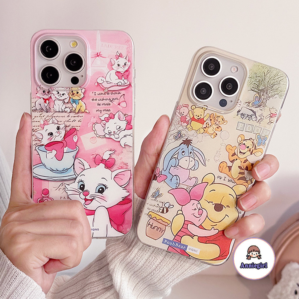 การ์ตูน Winnie หมี แมว สครับ เคสโทรศัพท์สําหรับ IPhone 11 14 15 Pro MAX 12 13 Promax XS MAX XR 8 7 Plus Dirt ทน ทนต่อรอยขีดข่วน Soft TPU โทรศัพท์ปกหลัง