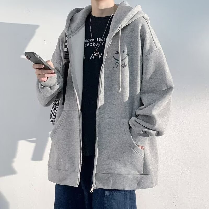 ม-8เอ็กแอล เกาหลีหน้ายิ้มเสื้อกันหนาวผู้ชายขนาดบวกเสื้อกันหนาวหมวกสบายๆหลวมหนาความร้อนเสื้อสวมหัวด้านบน - รูปที่ 5