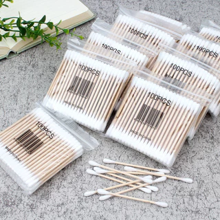 คอตตอนบัด 100 ก้าน (แพ็คเดี่ยว) Cotton buds สำลีปั่นหูด้ามไม้ สำลีก้าน สำลีเช็ดเครื่องสำอางG2061