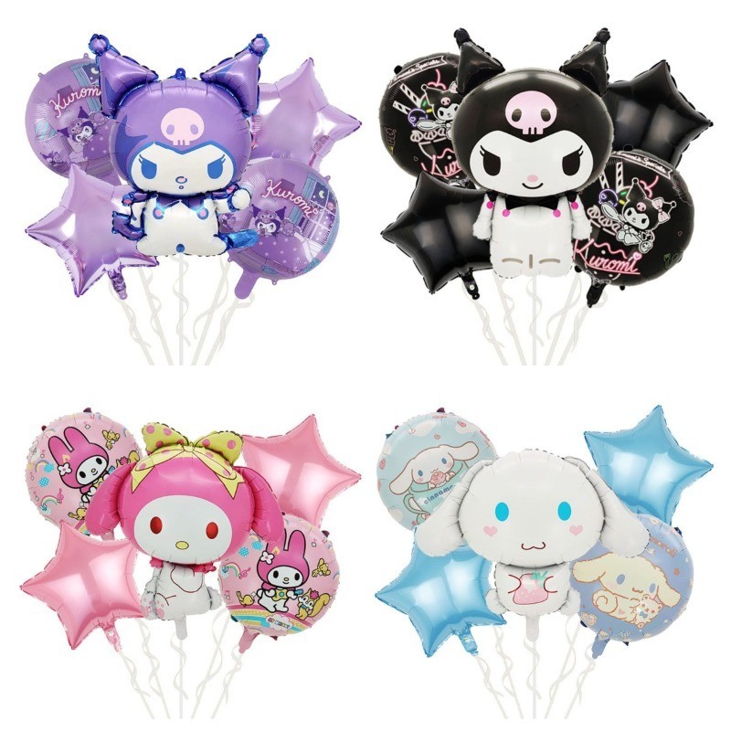 5 ชิ้น/เซ็ต kawaii อะนิเมะ Kuromi Melody หยก Guigou อลูมิเนียมฟิล์มบอลลูนเด็ก Happy Birthday Party ตกแต่ง