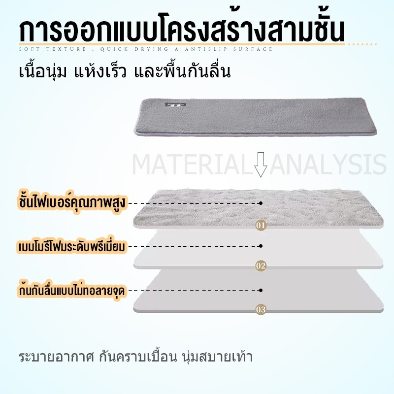 พรมเช็ดเท้า พรมห้องน้ํา ซับน้ำได้ดี พรมกันลื่น พรมห้องนอน นุ่มสบายเท้า 40X60cm คุณภาพดี สีไม่ตก พร้อมส่ง - รูปที่ 3