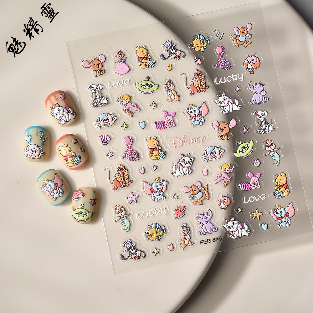 ผู้มีอิทธิพล สไตล์ใหม่การ์ตูนช้างสามตามอนสเตอร์นูนสติกเกอร์แต่งเล็บ