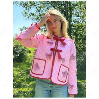 ฤดูใบไม้ร่วงเสื้อผ้าผู้หญิงสไตล์ใหม่ปักโบว์ผ้าฝ้ายเบาะเสื้อผ…