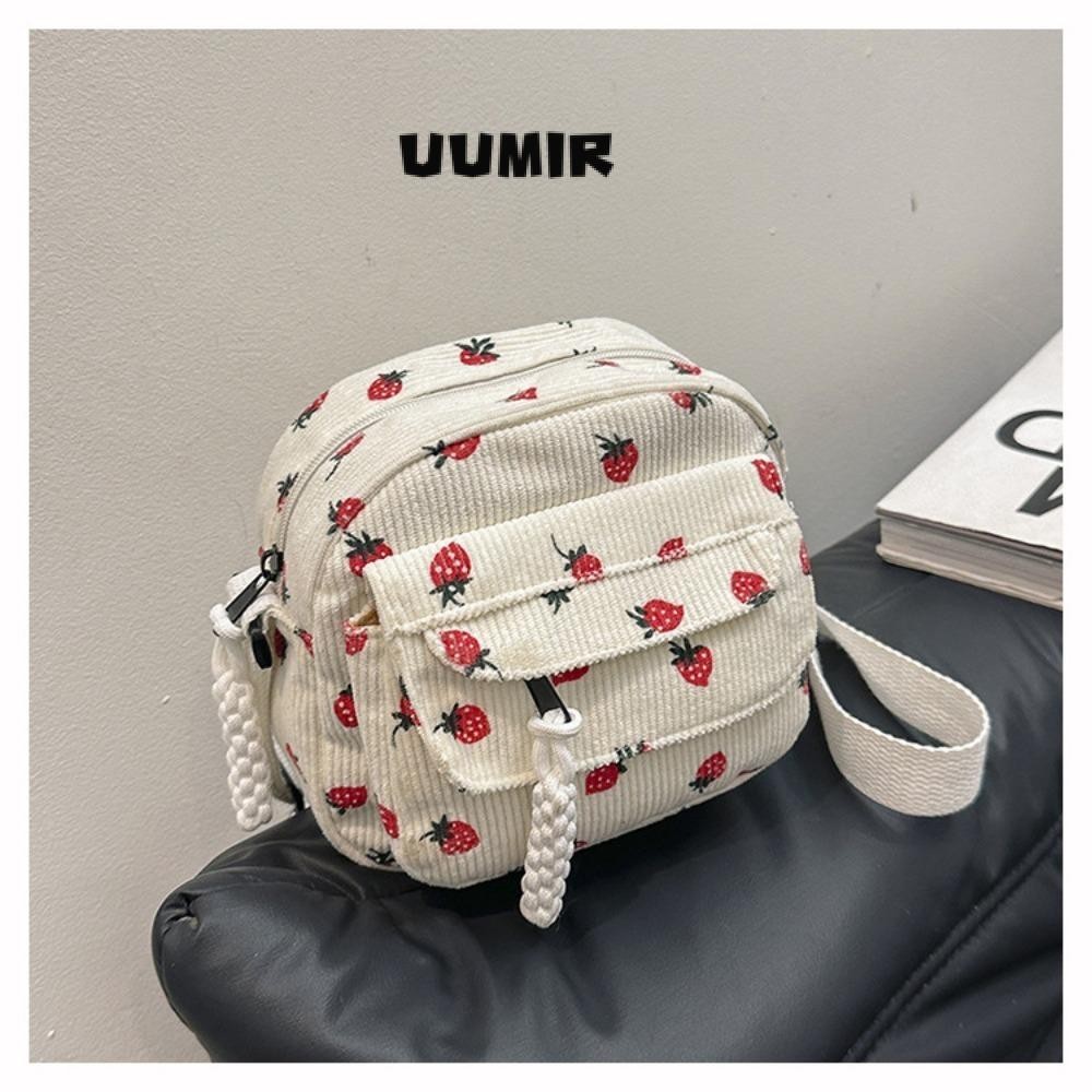 UUMIR กระเป๋าสะพาย,ความจุขนาดใหญ่หวาน ค โรสบอดี กระเป๋าแฟชั่นพิมพ์สตรอเบอร์รี่ผู้หญิงสาวซิปผ้าลูกฟูกกระเป๋าถือ