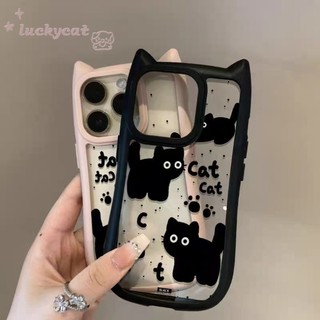 Iphone 15 14 13 12 11 Pro Max X Xr Xs Max 15 14 Plusเคสโทรศัพท์การ์ตูนน่ารักแมวดําปกแข็งใส