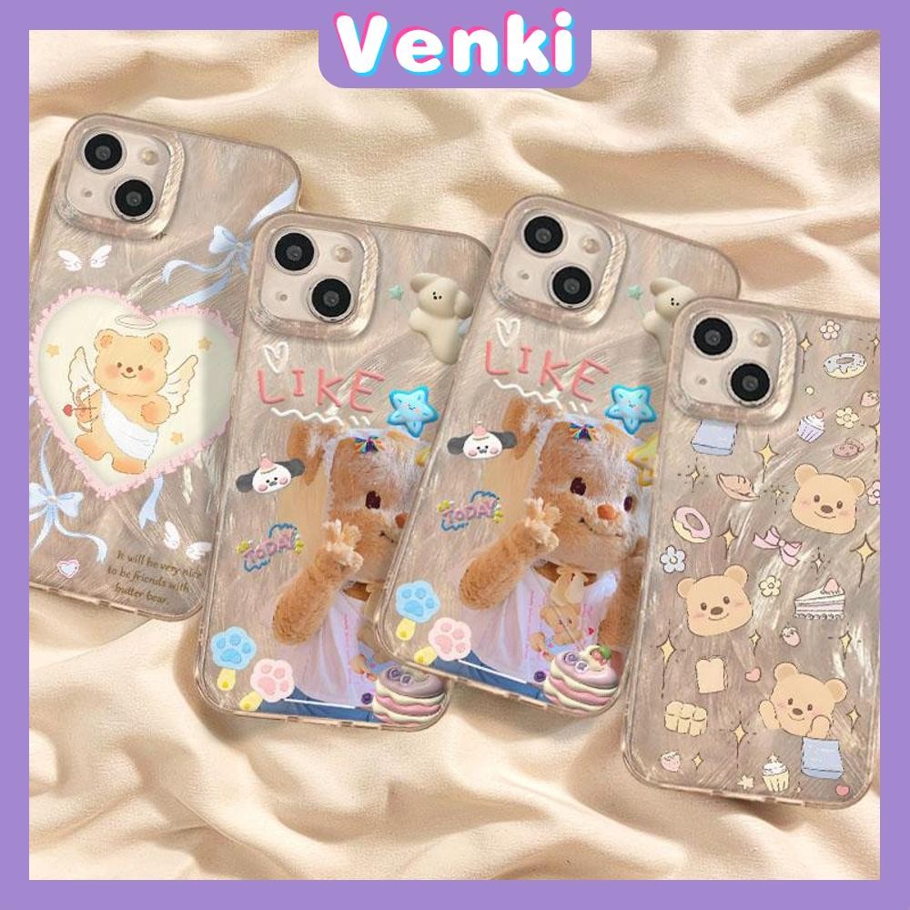 Venki - เคส iPhone 11 15 Pro Max ลายขนนกสีเงิน เคสใสโฮโลแกรมเลเซอร์สุดหรู TPU นุ่ม ตุ๊กตาหมีน่ารัก Compatible With iPhone14 13 12 Pro max XS XR 7 8 Plus