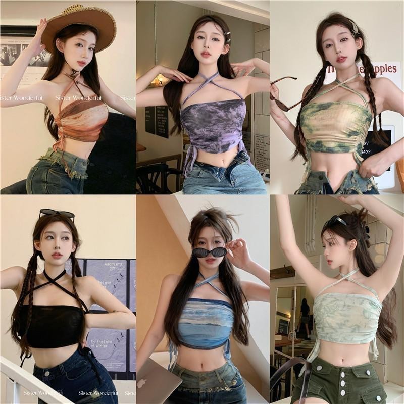 StrawBrary🍓สายเดี่ยว เกาหลี แฟชั่น สายคล้องคอ 32-38 มีฟองน้ำ ใส่เที่ยวทะเล สวย เสื้อ ผู้หญิง